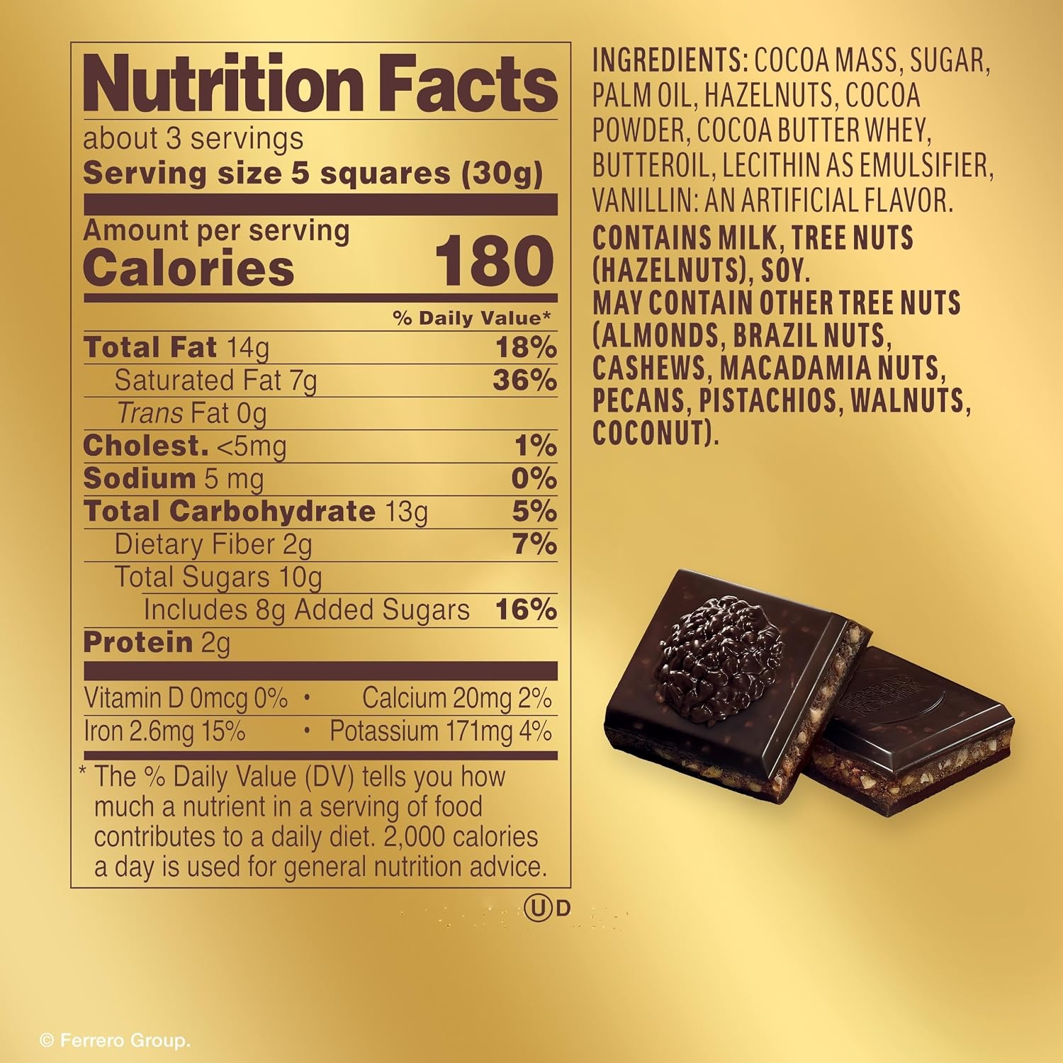 image:imageFerrero Rocher 70 Dark Chocolate Candy Bars Cocoa Hazelnut Filling 8 Ct31 Ounce Pack of 8