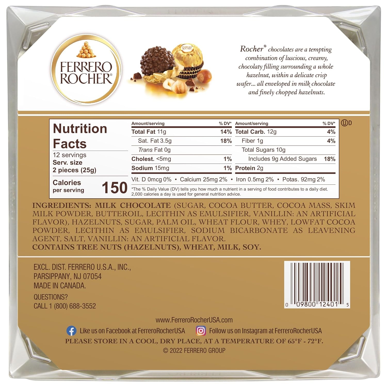 image:imageFerrero Rocher Chocolate Candy Hazelnut Milk Chocolates 24 Ct 106 oz24 Count Pack of 6