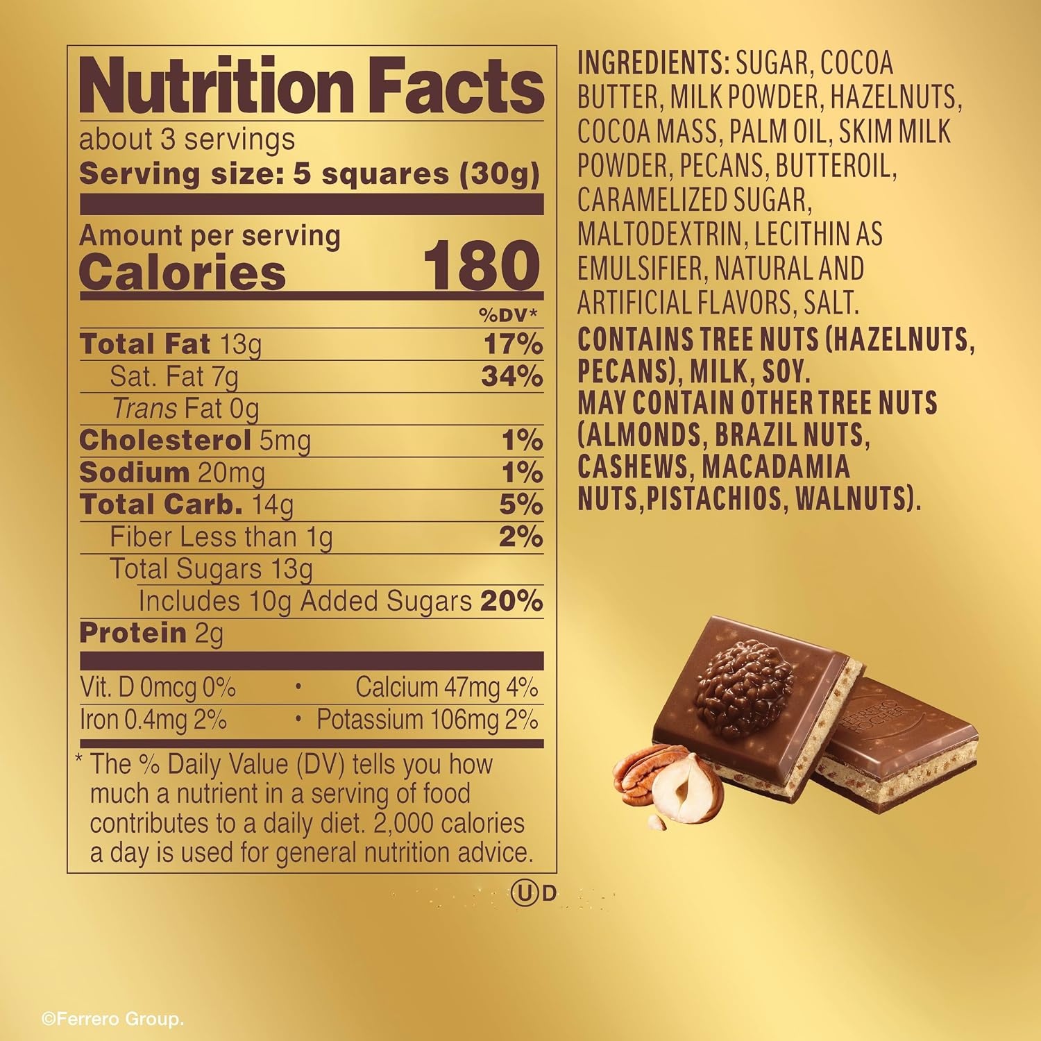 image:imageFerrero Rocher Milk Chocolate Hazelnut amp Pecan Bar 8 Count 31 oz Each