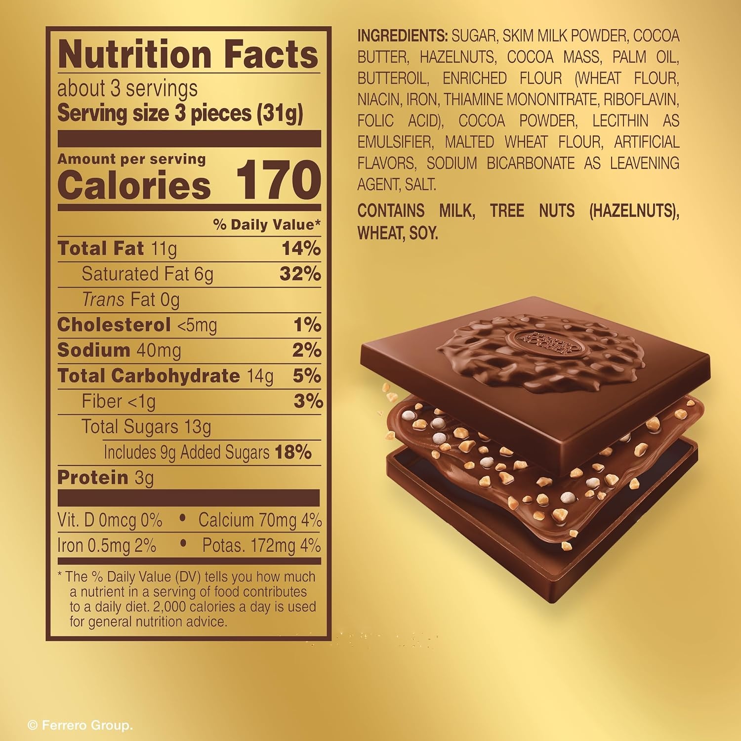 image:imageFerrero Rocher Milk Hazelnut chocolate squares 37 oz37 Ounce Pack of 2