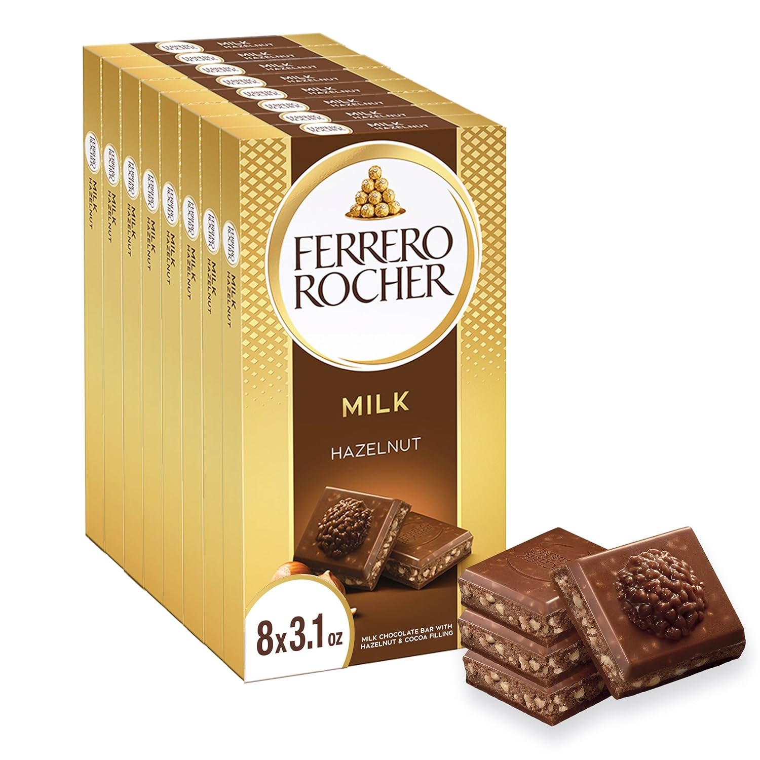 image:imageFerrero Rocher Milk chocolate bars Cocoa Hazelnut Filling 8 CtMilk Chocolate Hazelnut