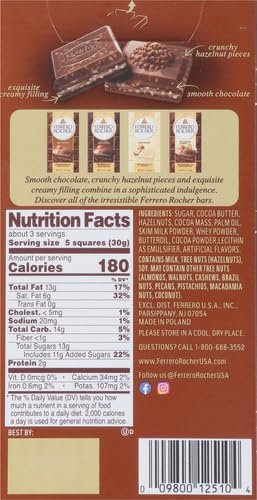image:imageFerrero Rocher Milk chocolate bars Cocoa Hazelnut Filling 8 CtMilk Chocolate Hazelnut