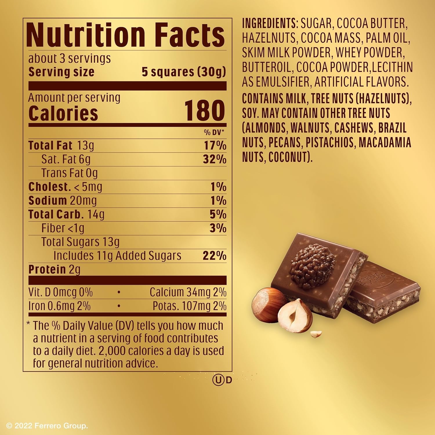 image:imageFerrero Rocher Milk chocolate bars Cocoa Hazelnut Filling 8 CtMilk Chocolate Hazelnut