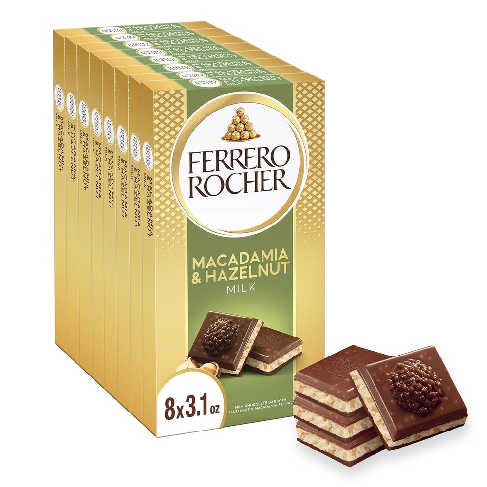 image:imageFerrero Rocher Milk chocolate bars Hazelnut Macadamia Filling 8 Ct31 Ounce Pack of 8
