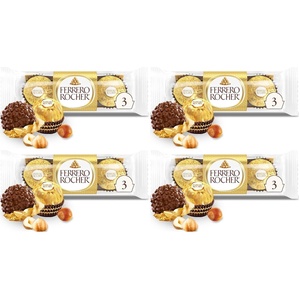Ferrero Rocher Chocolate Candy, Hazelnut Milk Chocolates, 3 Ct, 1.3 oz(1.3 Ounce (Pack of 4))