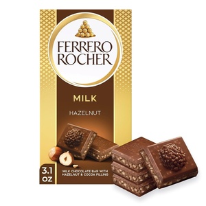 Ferrero Rocher Milk chocolate bars, Cocoa Hazelnut Filling, 8 Ct(Milk Chocolate Hazelnut)