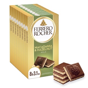 Ferrero Rocher Milk chocolate bars, Hazelnut Macadamia Filling, 8 Ct(3.1 Ounce (Pack of 8))