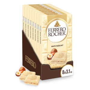 Ferrero Rocher White chocolate bars, Creamy Hazelnut Filling, 8 Ct